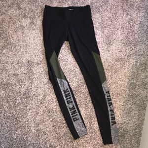 PINK black leggings with grey and green sides